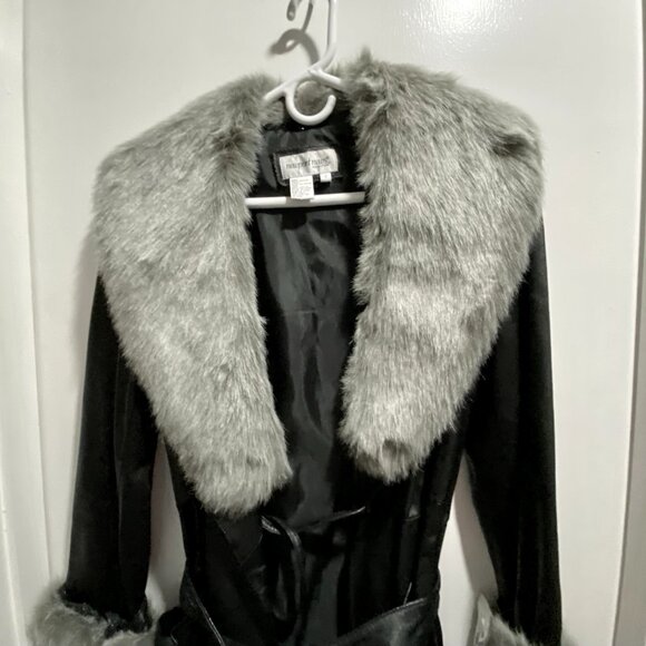Vintage Newport News Leather Faux Fur Steampunk Goth Punk Belted Y2K Long Coat S - Picture 2 of 13